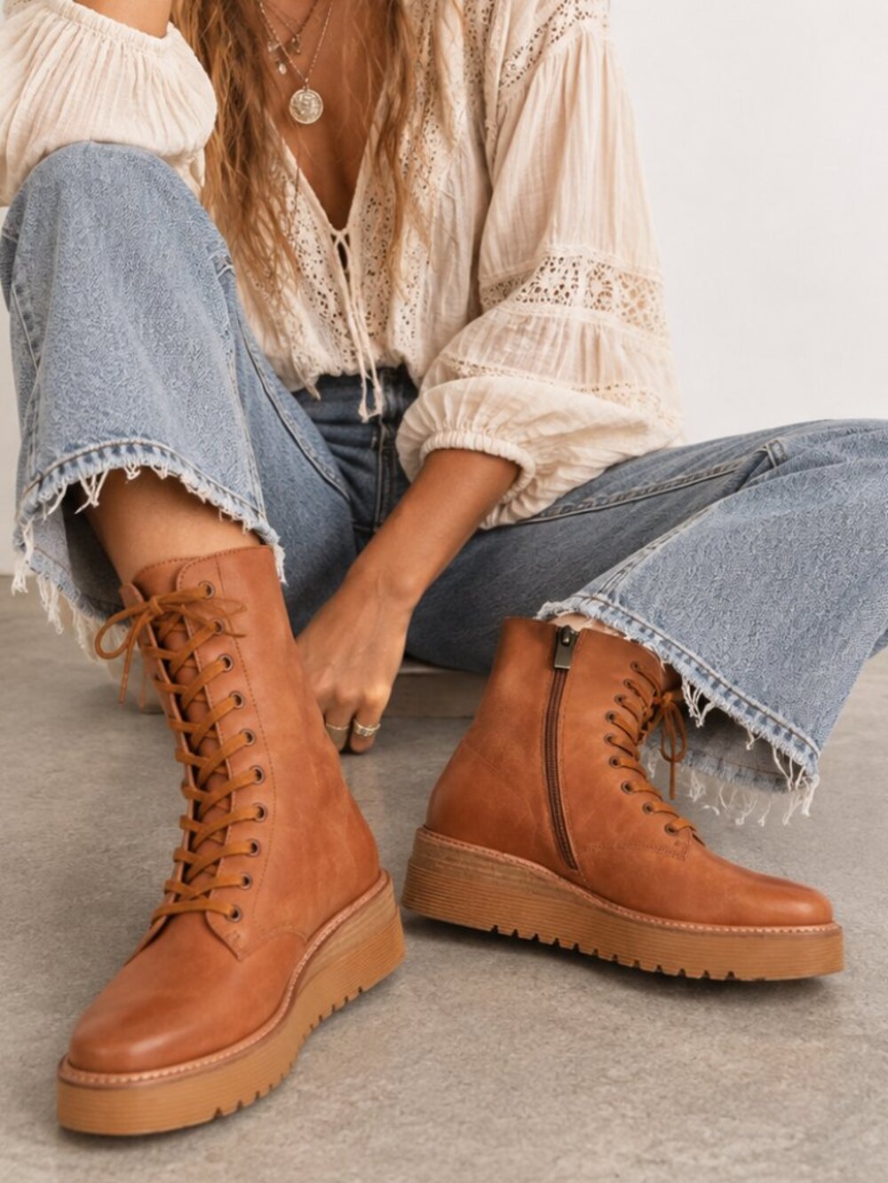 ANTHROPOLOGIE Silent D Udana Leather Combat Military Boot Tan NWOB Sz 7 (37)